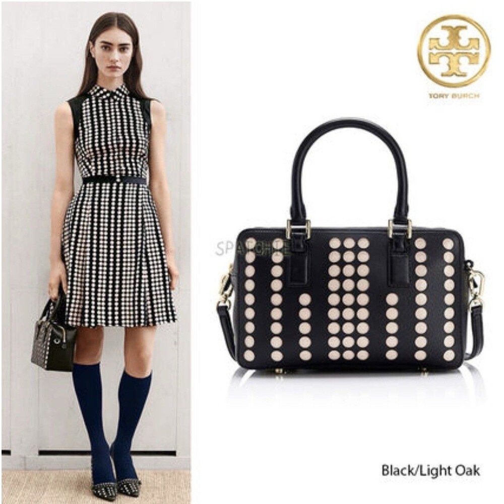 Tory Burch Robinson Lily Satchel Crossbody Bag Black & Beige Saffiano Leather